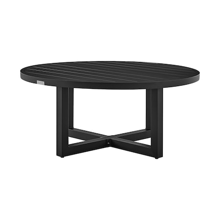 Armen Living Argiope Outdoor Patio Round Coffee Table in Black Aluminum 840254332553